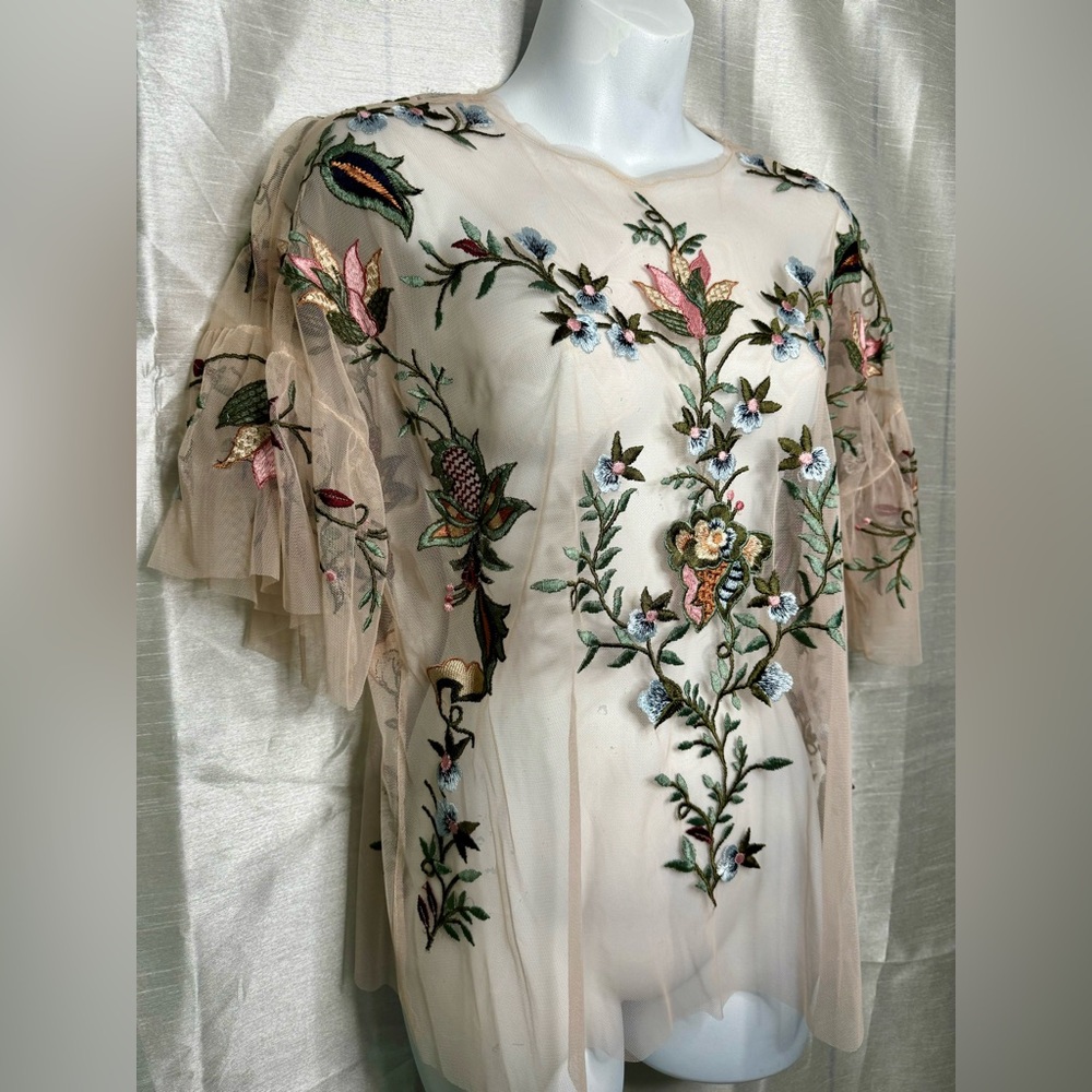 Zara embroidered mesh top - Picture 3 of 9